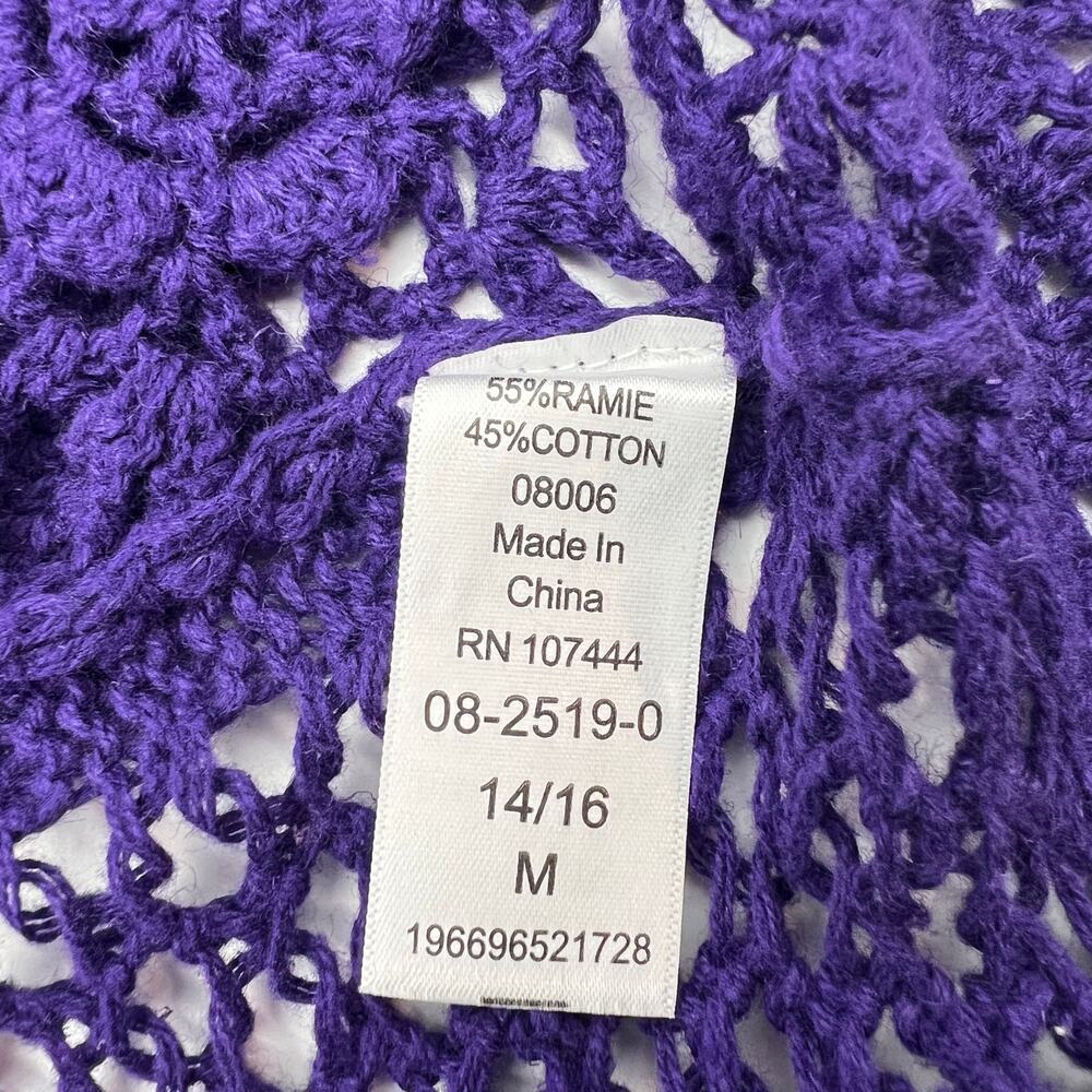 Crochet Open Front Cardigan Purple Boho - Picture 6 of 7